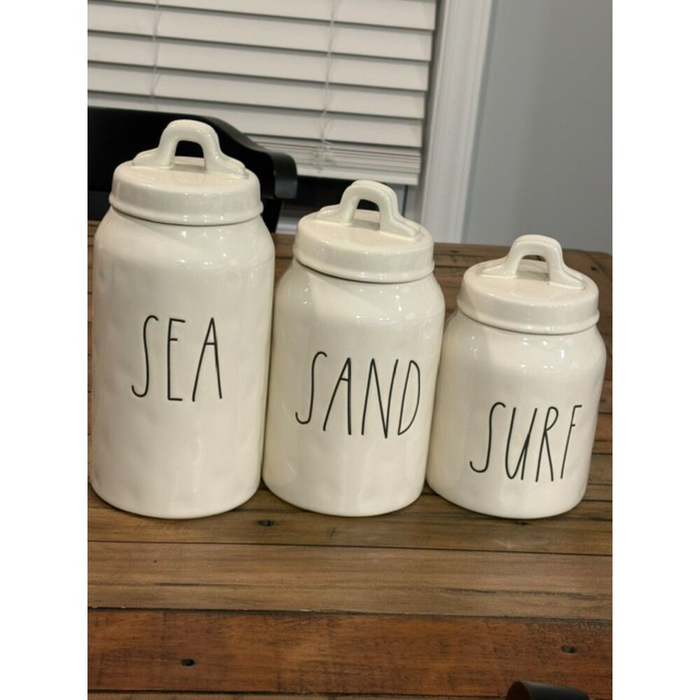 Rae Dunn Artisan Collection by Magenta Sea Sand Surf Canister Set All 3 NWT